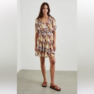 Rails Fiorella Dress in Painted Floral Smocked Waist Crinkle Fabric Peasant M
